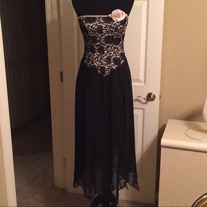 Handkerchief length strapless dress